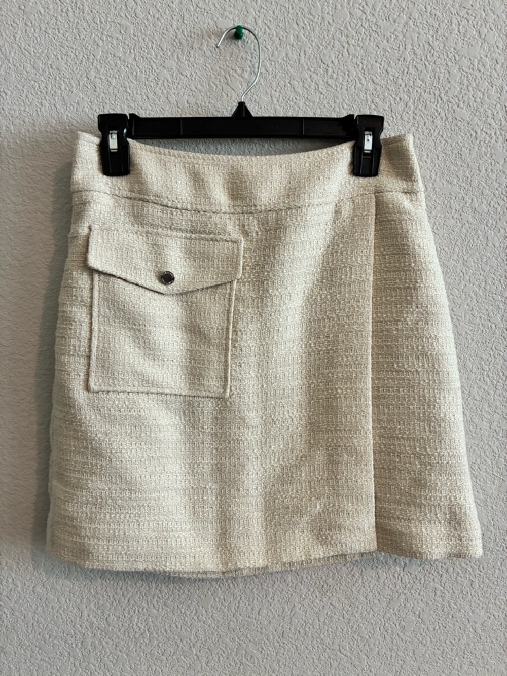 Calvin Klein Cream Textured Mini Skirt with Front Flap Pocket